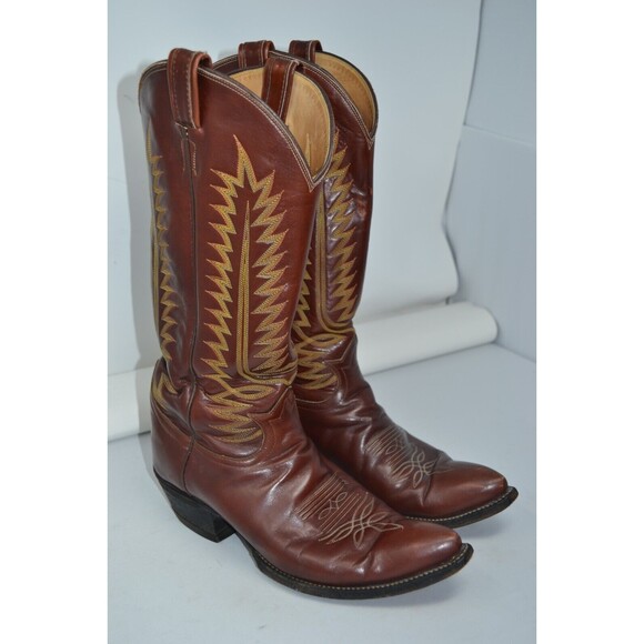 Vintage Tony Lama Style 6137 Leather‎ Western Cowboy Boots Brown Men's 8.5 E - Picture 1 of 16